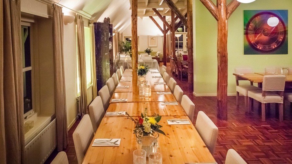 The dining room set for a retreat group