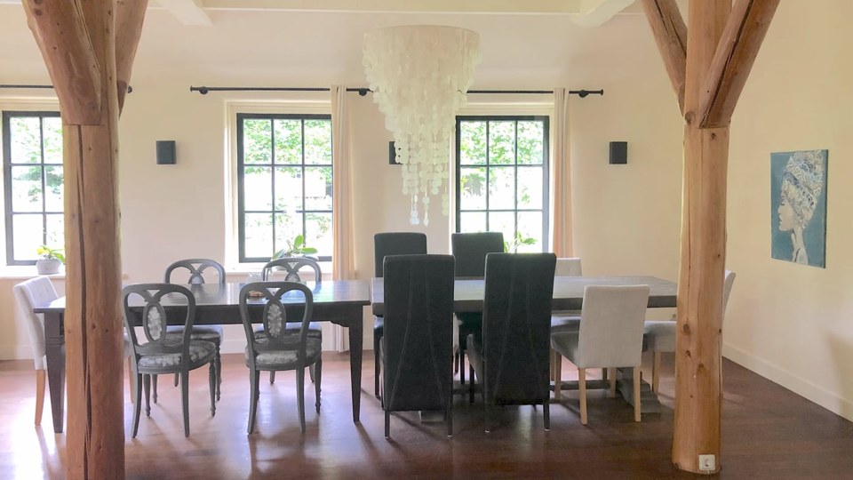 The lounge set for dining